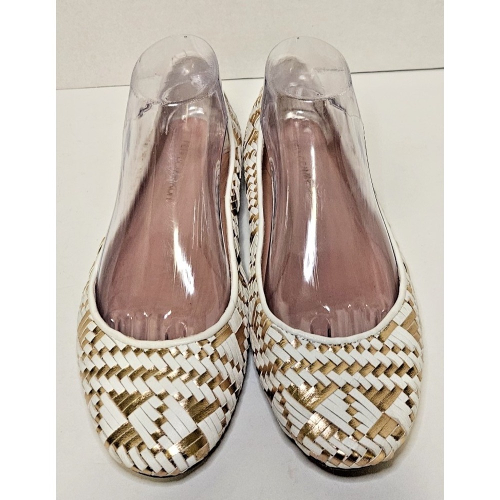 Rebecca Minkoff Uma Woven Leather Ballet Flats Womens 10M White & Metallic Gold - Picture 3 of 11